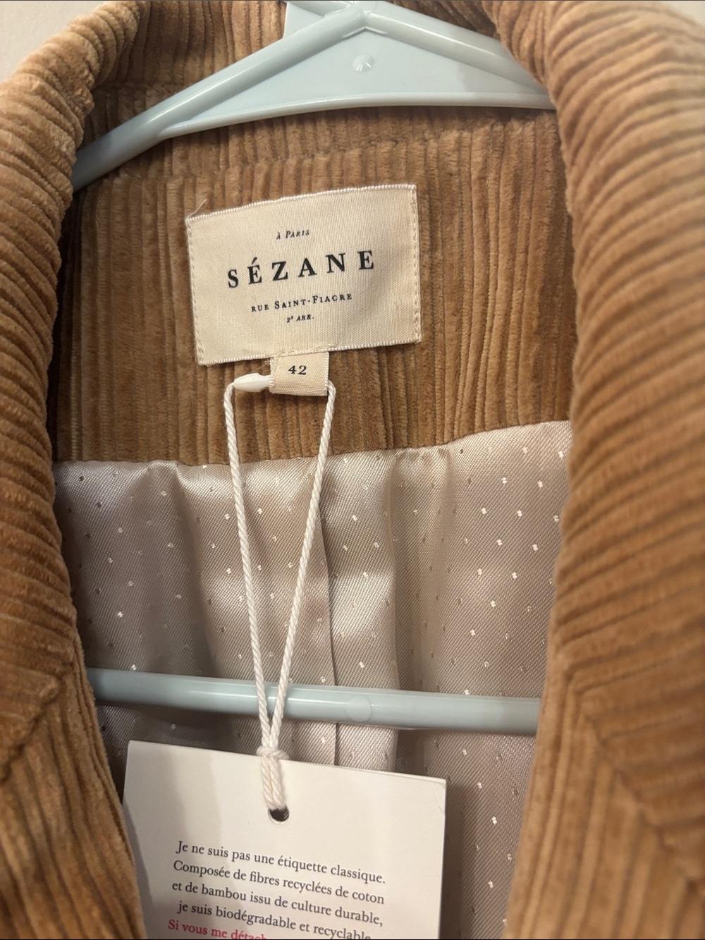 Women's Sézane Double-Breasted Corduroy Blazer Jacket in Camel - Picture 2 of 9